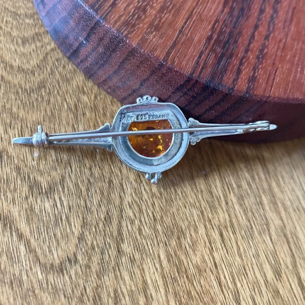 Vintage sterling silver & amber pin